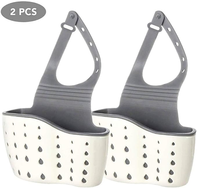 EC ELEGANTCHARM Kitchen Sink Caddy Sponge Holder Silicone Plastic Soap Holder Hanging Ajustable Strap Faucet Caddy with Drain Holes for Drying - Image 6