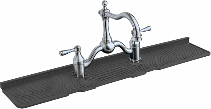 2 Hole Kitchen Sink Splash Guard (22 INCH) Wide-Modern Faucet Mat for Kitchen Sink-Flexible, Durable, Silicone Faucet Splash Guard Grey-Double Handle Faucets with 8” Spacing-Easy to Clean by HomeinBold