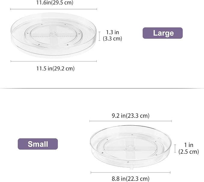 2 Pack Puricon Clear Lazy Susan Turntable Organizer (12 Inch & 9.25"), Plastic Rotating Tray Home Edit Lazy Susan Spice Rack Cabinet Organizer for Pantry Countertop Kitchen Fridge Bathroom -Low Edge | Plastic Rotating Tray Home Edit Lazy Susan Spice Ra... - Image 2