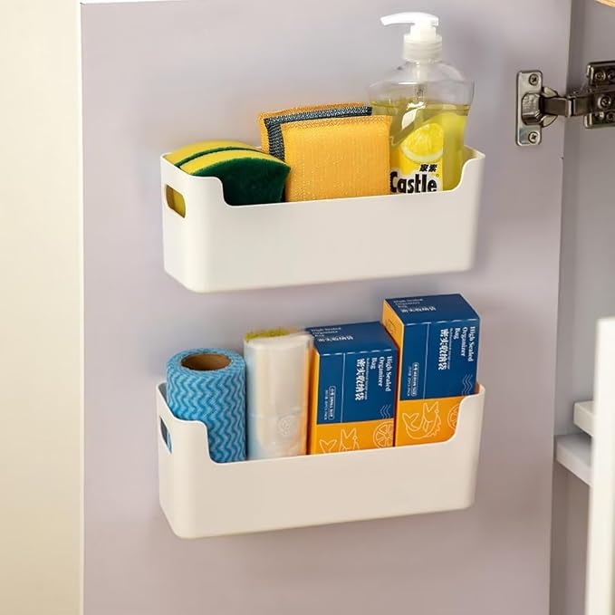 2 Pcs Kitchen Cabinet Door Organizer,Adhesive Mount Inside Cabinet Door Storage,Under Sink Door Storage Shelf for Kitchen,Bathroom,Office,Garage,Craft Room(White) by Unknown