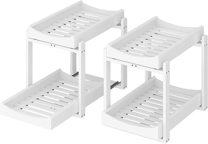 MHXW SXPN Bamboo Under Sink Organizer, 2 Pack Pull Out Cabinet Organizer | 2 Tier Vertical Smooth Slide Out Undersink Storage Shelf | Multi-Purpose Organizer Shelves for Kitchen Bathroom Medicine - Image 9