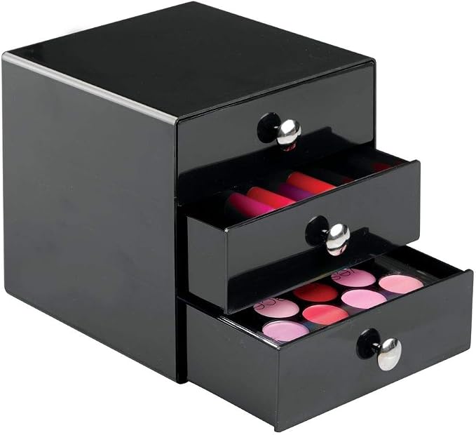 iDesign 35360 3-Drawer Plastic Vanity Organizer, Compact Storage Organization Set for Cosmetics, Dental Supplies, Hair Care, Bathroom, Dorm, Desk, Countertop, Office, 6.5" x 6.5" x 6.5", Black | BPA-Free Plastic - Image 3