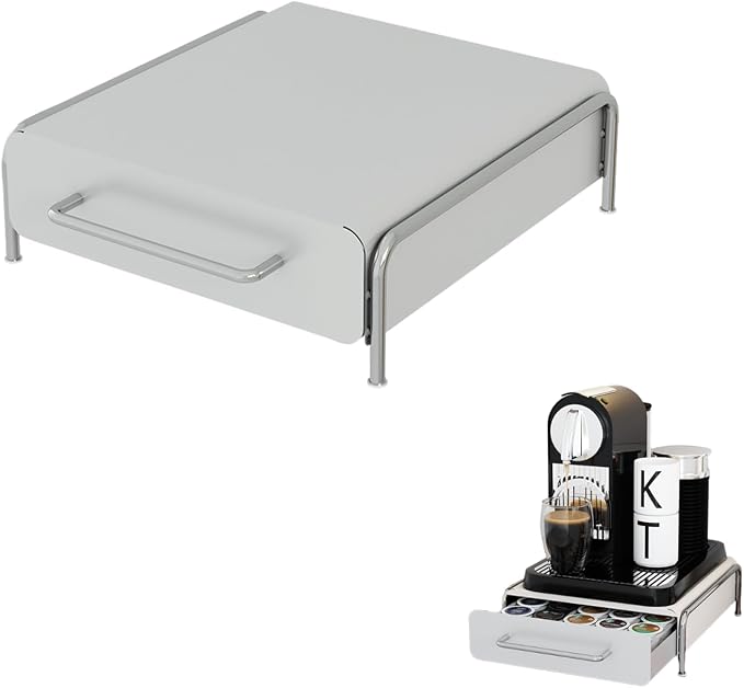 Pod Holder Drawer Capsule Organizer, Pull Out Coffee Pods Storage, Slide Out Drawers Holder for Capsules, Under Brewer Storage Sliding Drawer, Home Kitchen Counter Organization (White, L) by Unknown