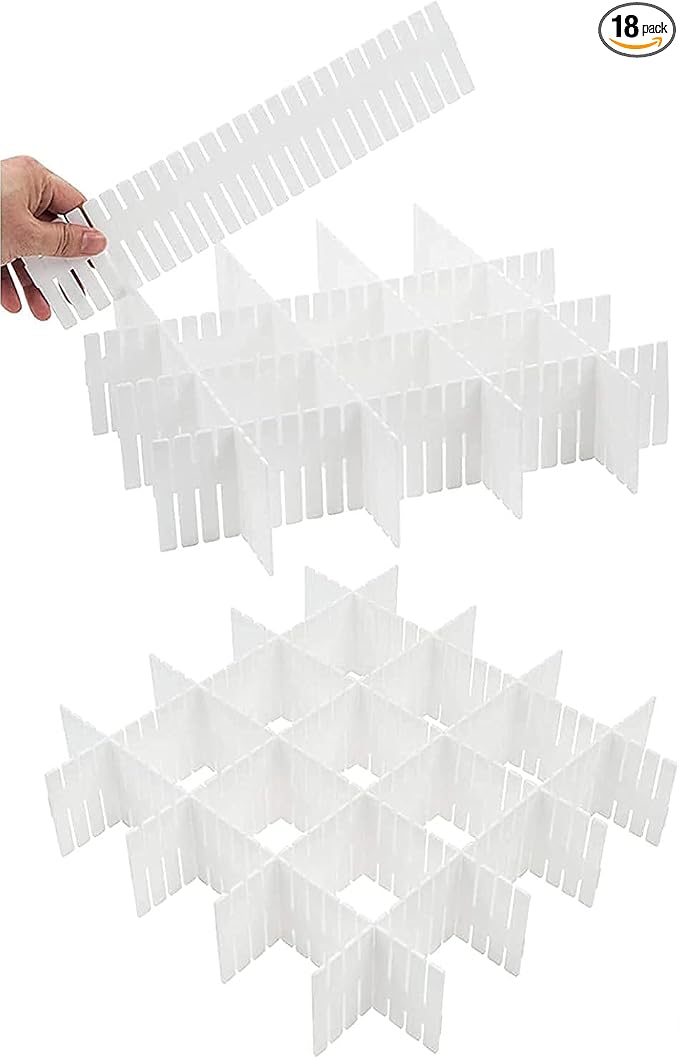 18Pcs Drawer Dividers, Adjustable Drawer Organizer for Socks, Underwear, Makeup, Can Help Tidy Kitchen, Bedroom, Dresser White by Flytianmy