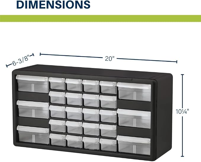 Akro-Mils 26-Drawer Plastic Drawer Storage Cabinet for Garage Organization, Bead Organizer, Building Bricks Storage, Teacher Toolbox, Makeup Organizer, 20-Inch W x 6-Inch D x 10-Inch H, 10126 Black - Image 3