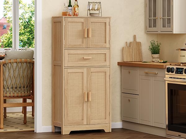 47.2" H Tall Storage Cabinet with Adjustable Shelf, Rattan Cabinet, Cupboard for Living Room, Dining Room, Entryway, Home Office, Natural - Image 5