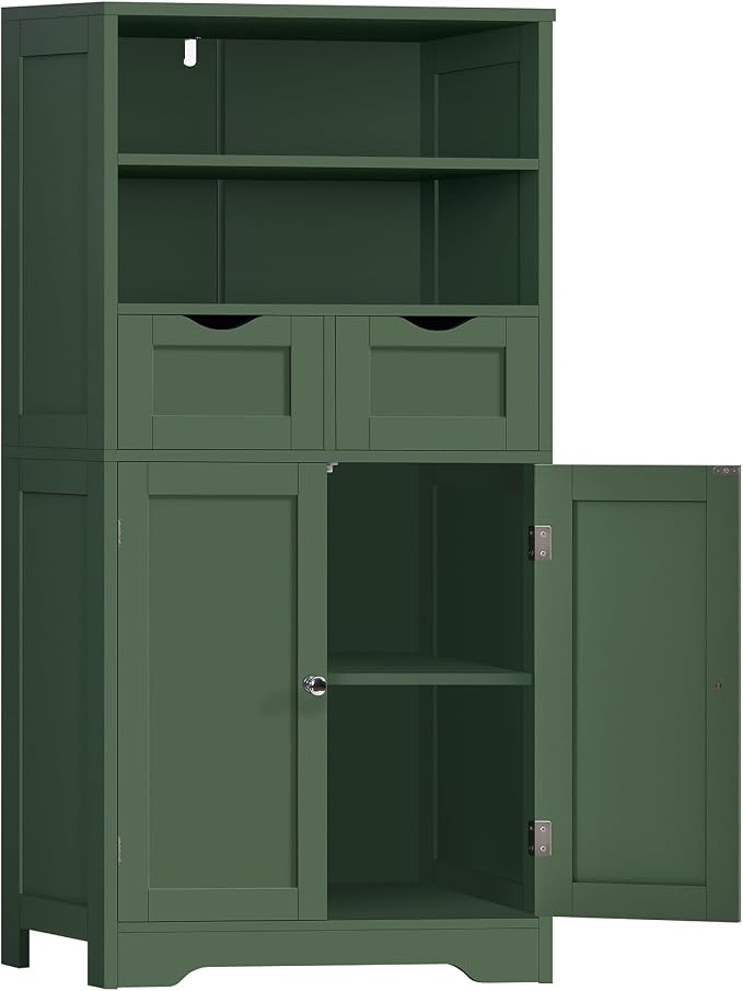 Iwell Bathroom Storage Cabinet with Adjustable Shelf, Storage Cabinet with Doors, Kitchen Pantry Storage Cabinets, Cupboard, for Living Room, Dining Room, Entryway, Green by IWELL