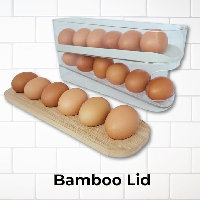 18 Egg Dispenser for Refrigerator - Durable Organizer with Wooden Lid, Space-Saving Storage Bin for Freshness, Kitchen Organization, Easy Access & Stylish Design - Image 4