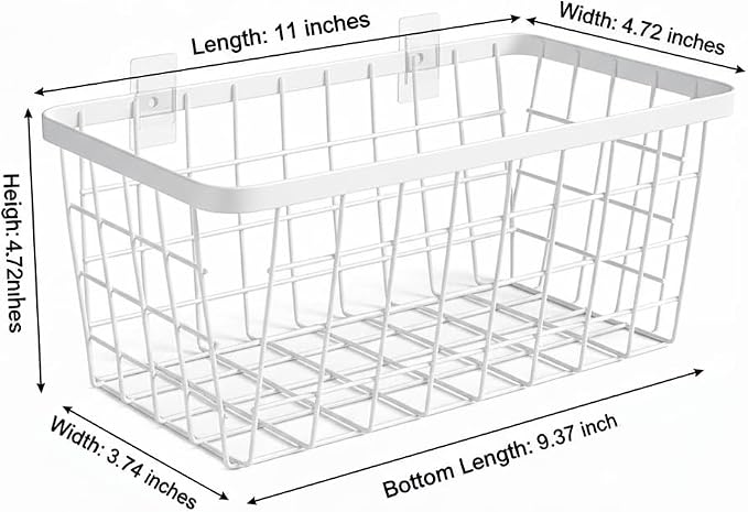 2 Set LeleCAT Hanging Wall Basket Organizer, Over the Cabinet Door Adhesive Wire Baskets for Organizing Kitchen Food Pantry Bathroom Shelf Storage No Drilling Wall Mounted,White - Image 2
