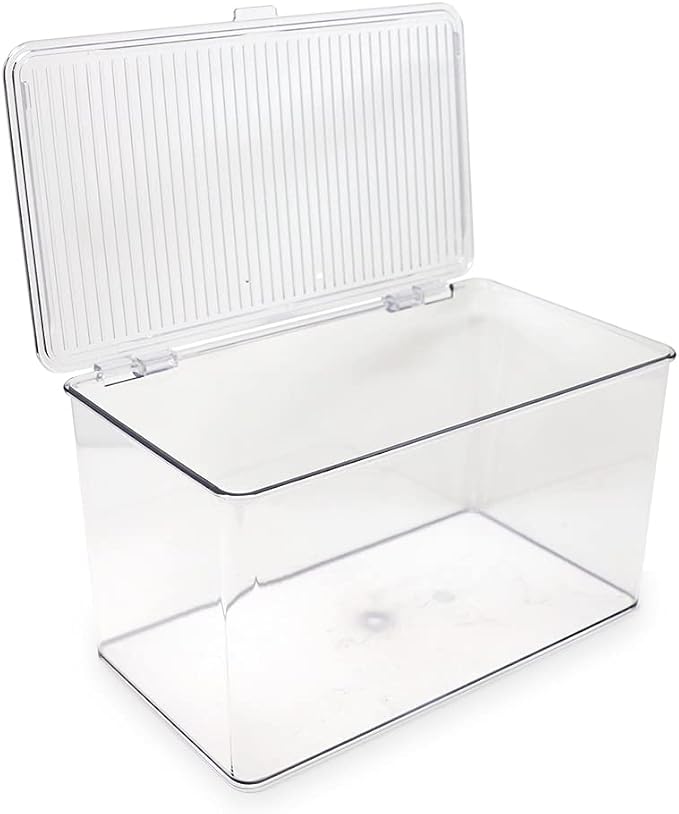 Isaac Jacobs Large Stackable Organizer Bin (10.75” x 6.5” x 6.1”) | With Hinged Lid, Clear Storage Box Home Office School Fridge Bathroom Kitchen Pantry Container BPAFree Food Safe - Image 6