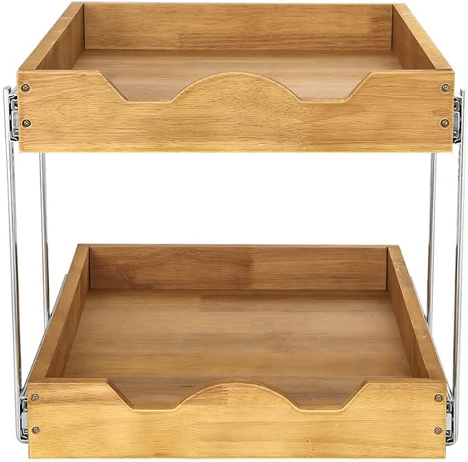 DINDON 2 Tier Pull Out Cabinet Organizer (14" W x 18" D) Slide Out Wood Drawer, Two Tier Sliding Shelf Organization and Storage… - Image 9