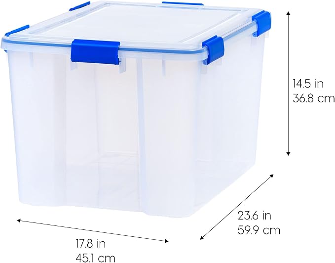 IRIS USA 3-Pack 74 Qt Storage Bins with Gasket Lids, Clear/Blue | WeatherPro seal helps protect bulky items for moving, garage, attic and basement storage - Image 4