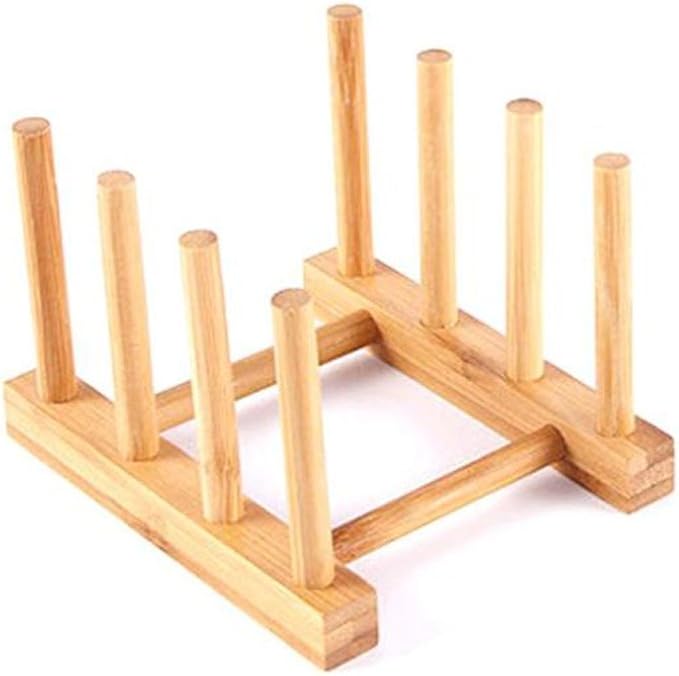 Bamboo Wooden Dish Rack Drying for Kitchen Dish/Plate/Bowl/Cup/Pot Lid/Book | Drainboard Cutting Board/Pot Lid Organizer for Kitchen, Living Room, Study, Display Cabinet Bowl by YWSHF
