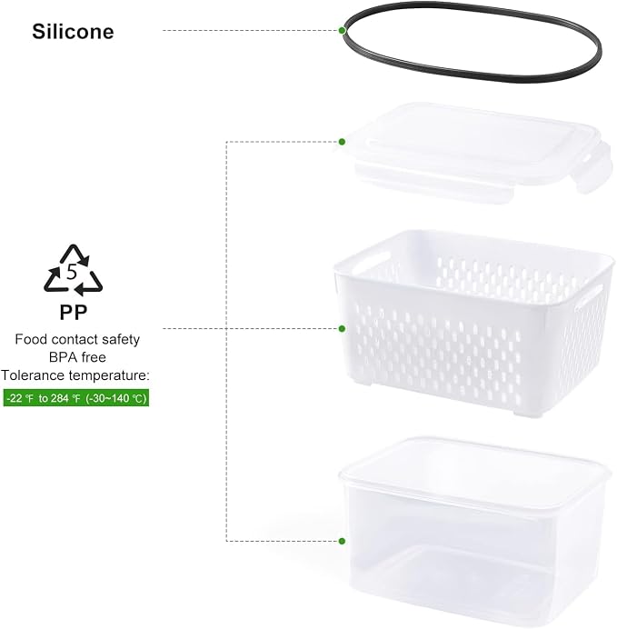 Fruit Storage Containers for Fridge with Removable Colander 10 | Airtight Food Storage Container Dishwasher Safe Produce Saver for Refrigerator Keep Berry Fruit Fresh Longer Large Clear - Image 7