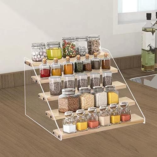 VAEHOLD Spice Rack Organizer for Cabinet & Countertop - Seasoning Organizer Spice Shelf - Space Saving Wooden Display Risers Shelf Showcase Fixtures Jewelry (5 Tier) (Pack of 2) - Image 2