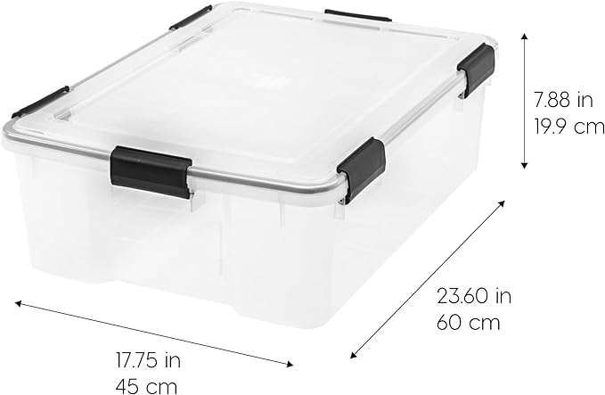 IRIS USA 4-Pack 41 Qt Storage Bins with Gasket Lids, Clear/Black | WeatherPro seal helps protect bulky items for moving, garage, attic and basement storage - Image 2