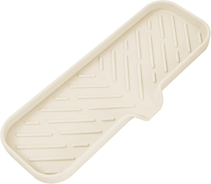 MicoYang Silicone Soap Dish with Drain Spout — Self-Draining Double Sink Organizer Tray for Kitchen & Bathroom, Dispensers, Sponges & Soap Holder, Non-Slip & Dishwasher Safe, Tapioca (Large, 12"×4") by MicoYang