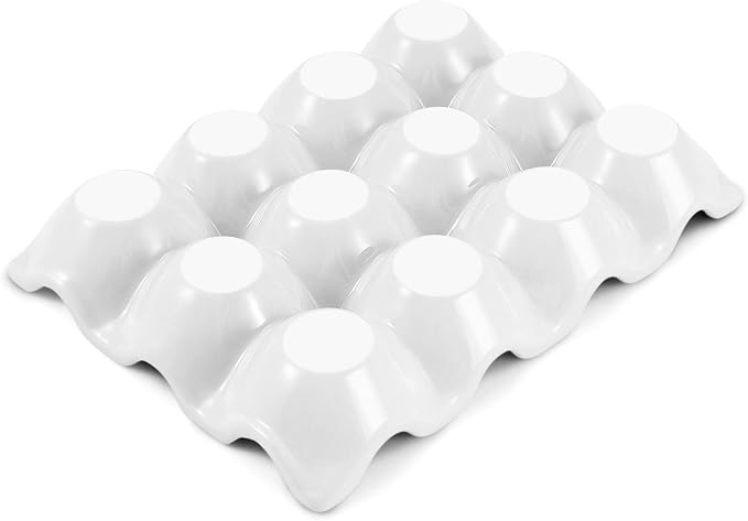 Flexzion Egg Ceramic & Porcelain Egg Holder, 12-Piece Non-Slip Tray Storage Box, White - Image 8