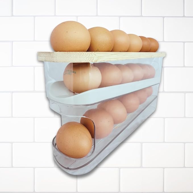 18 Egg Dispenser for Refrigerator - Durable Organizer with Wooden Lid, Space-Saving Storage Bin for Freshness, Kitchen Organization, Easy Access & Stylish Design - Image 6