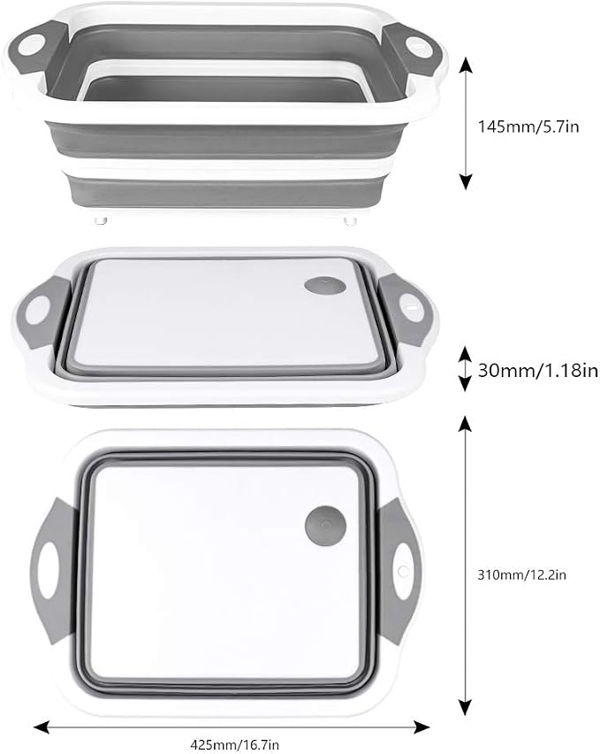 QiMH Collapsible Cutting Board - Foldable Multi-function Dish Tub - Washing and Draining Veggies Fruits Food Grade Sink Storage Basket(8.5 Quart) - New Kitchen and Camping Essentials(Knife Included) - Image 2