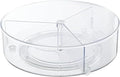 11" Lazy Susan Organizer with 3 Dividers for Cabinet Pantry | 3.15 in Tall Wall Prevents Spills, Clear PET Spinner Tray, Smooth 360 Rotation, Removable Dividers for Fridge Bath Vanity by Roninkier