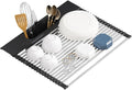 Roll Up Dish Drying Rack Over Sink, 20" X 15.2" Foldable SUS304 Stainless Steel Kitchen Dish Drainer, Heat-Resistant Multipurpose Rolling Sink Rack Organizer, Black by KEGFRES