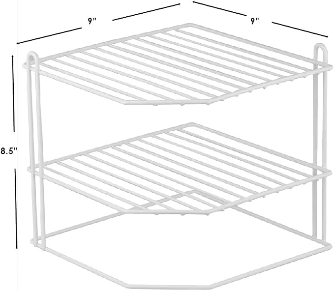 Home Basics Corner Rack, White, Vinyl Coated Steel, Rust Resistant, 2-Tier Shelf, Keeps Spices and Cups Organized, 9x9x8.5in - Image 7