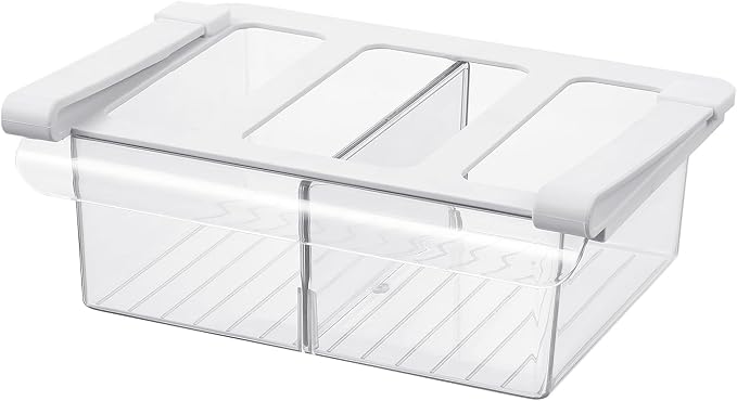 Pull-Out Fridge Drawer Organizer - Under Shelf Storage Bins for Refrigerator Organization for Fruits Vegetables, Cheese & Deli (3.35" Height x 8.66" Width + dividers) by Bronkeeper