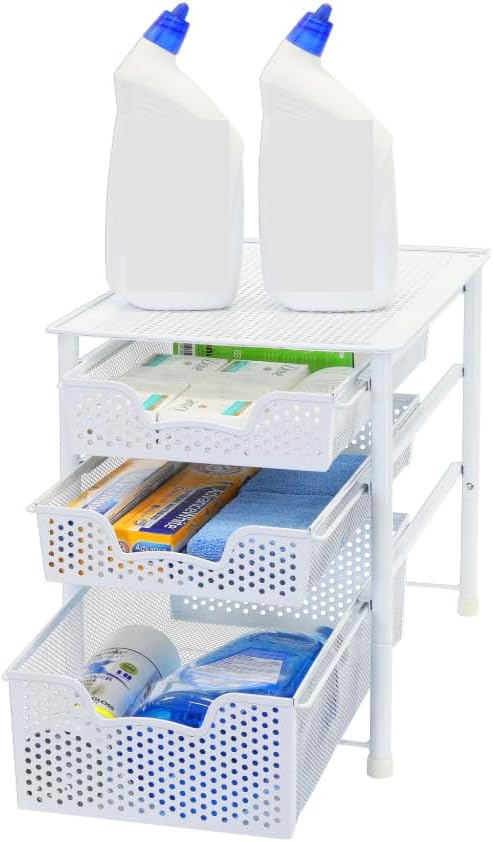 Simple Houseware 3 Tier White Alloy Steel Sliding Basket Organizer Drawer Cabinet (Pack of 2) - Image 5