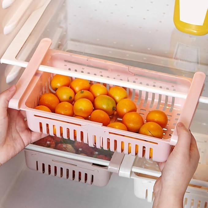 2Pcs Expandable Fridge Drawer Organizer, 20-28cm Adjustable Under Shelf Refrigerator Bins with Ventilation - Snap On Freezer Organizer for Eggs, Fruits, Vegetables, Snacks (White) - Image 5