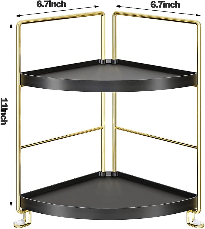 KINGNERWI 2-Tier Bathroom Counter Organizer, Vanity Corner Shelf, Black | Makeup Skincare Storage Tray, Small Countertop Rack, Stores Cosmetics, Perfume, Seasoning, Fits Sink and Dresser - Image 3