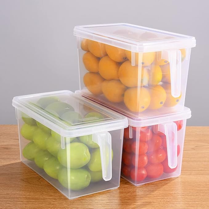 Sooyee Fridge Organizer, 4 Pack Refrigerator Organizer Bins, Clear with Handle & Lid, Fruit Containers for Fridge, Fridge Storage to Keep Fresh for Food, Vegetables, 5L - Image 3