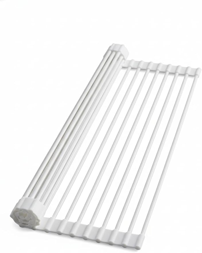 Roll Up Dish Drying Rack Over Sink, 16.93" x 12.99" Foldable Silicone Wrapped Stainless Steel Over The Sink Dish Drying Rack, White by Unknown