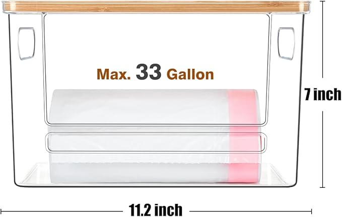 Trash Bag Holder, Acrylic Garbage Bag Dispenser with Bamboo Top | Extra Large Trash Bags Dispenser Under Sink for Kitchen, Pantry, Laundry Room, Cabinet Organizer and Storage (1 PACK) - Image 8