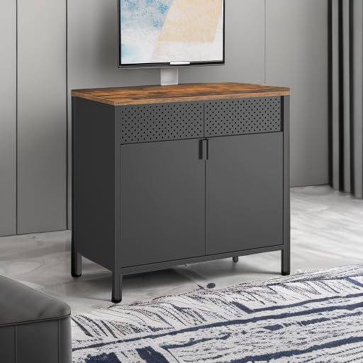 SONGMICS Storage Cabinet, Sideboard with Adjustable Shelves | 31.5-Inch Metal Cabinet, Magnetic Closure, Steel Frame, Black, BRAVON Collection ULSC102B01 - Image 2