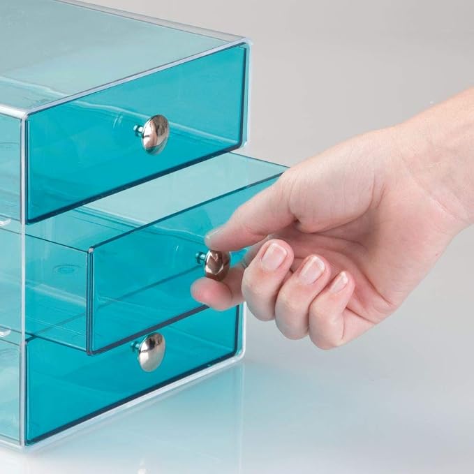 iDesign 3-Drawer Vanity Organizer, Aqua, 6.5" x 6.5" x 6.5" | BPA-Free Plastic - Image 8