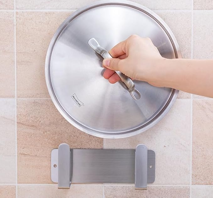 2 Pack Stainless Steel Cutting Board Pot Lid Organizer | 2-pack value set with adhesive & screws; rustproof steel, organizes kitchen utensils, pot lids & bathroom scale - Image 4