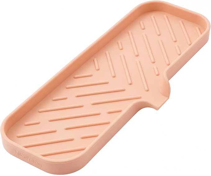 MicoYang Silicone Soap Dish with Drain Spout — Self-Draining Double Sink Organizer Tray for Kitchen & Bathroom, Dispensers, Sponges & Soap Holder, Non-Slip & Dishwasher Safe, Pink (Large, 12"×4") by MicoYang