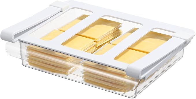 Pull-Out Fridge Drawer Organizer - Under Shelf Storage Bins for Cheese Slices, Deli Meat & Small Items - Space Saving Refrigerator Organizer (2" Height x 8.66" Width) by Bronkeeper