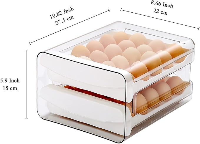 HOMQUEN Egg Holder, Clear Plastic - 2 Layer/40 Grid Egg Tray & Fresh Storage Box for Fridge - Image 2