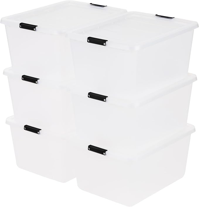 IRIS USA 6-Pack 32.5 Quart Clip Box with Latching Lid | Latching lid secures office and household supplies. Stackable, nestable design maximizes storage space - Image 9