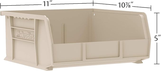 Akro-Mils 30235 AkroBins Plastic Storage Bins, 11"x11"x5", Stone, 6-Pack | Space-Saving Stackable Bins for Garage, Pantry, Craft Organization - Image 2