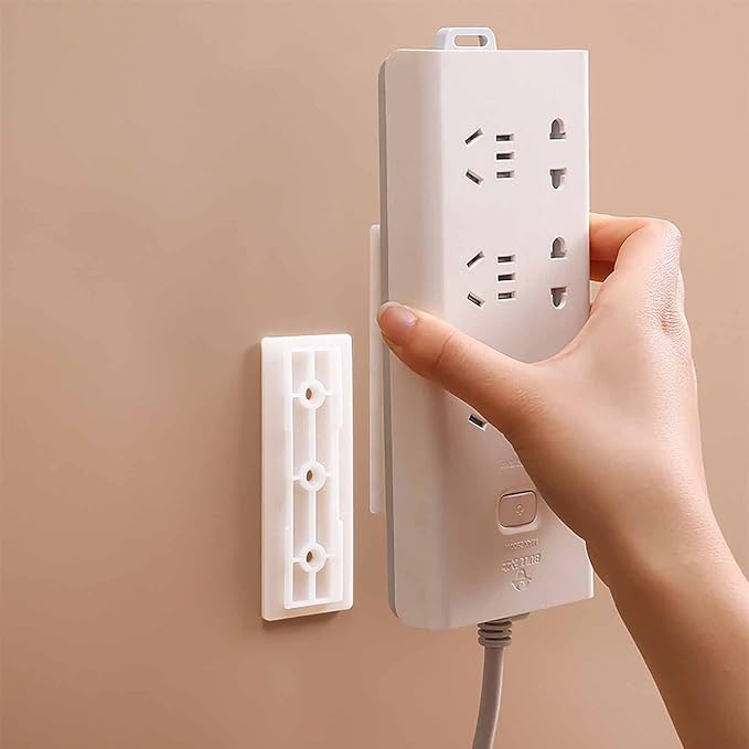 12 Pack Adhesive Punch Free Socket Holder, Self-Adhesive Desktop Socket Fixer, Power Strip Holder Fixator, Wall Mount Cable Management (White) - Image 3