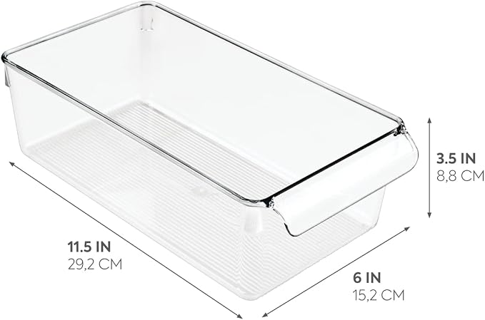 iDesign Linus Plastic Fridge and Freezer Storage Organizer Bin with Handle, Clear Container for Food, Drinks, Produce Organization, BPA-Free , 11.5" x 6" x 3.5", Clear | With Handle, BPA-Free, For Food, Drinks, Produce, Freezer Compatible - Image 2