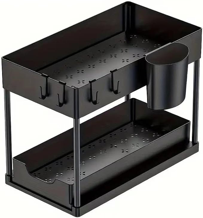 Success Goods 2 Pack Under Sink Organizer with Pull Out Drawer – Double Tier Sliding Storage Rack for Kitchen & Bathroom, Cabinet Organizer for Cleaning Supplies (Black) - Image 2