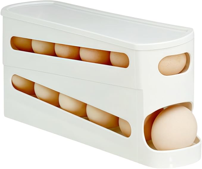 Egg Holder for Fridge, Automatic Rolling Egg Organizer for Refrigerator, Stackable Egg dispenser for refrigerator, Egg Storage & Egg Rack with Lid, Egg tray for Kitchen & Pantry Storage, FIFO Design by Unknown