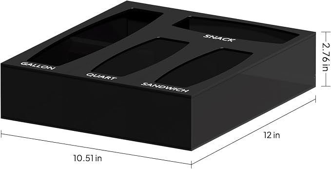 Aquiver Acrylic Bags Organizer - Baggie Bags Drawer Organizer & Plastic Food Storage Bags Holder - Compatible with Gallon, Quart, Sandwich, Snap, Freezer, Slider Bags (Black) - Image 3