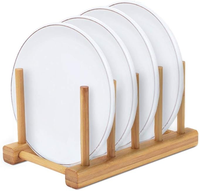 Bamboo Wooden Dish Rack Drying for Kitchen Dish/Plate/Bowl/Cup/Pot Lid/Book | Drainboard Cutting Board/Pot Lid Organizer for Kitchen, Living Room, Study, Display Cabinet Bowl - Image 2