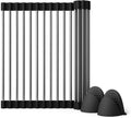 Over Sink Dish Dryng Rack - Roll Up Stainless Stell & Silicone Drying mat, Heat Resistant, Non-Slip & Foldable, Space Saving Kitchen Organizer (17.3"x 15.7")(Black) by Unknown