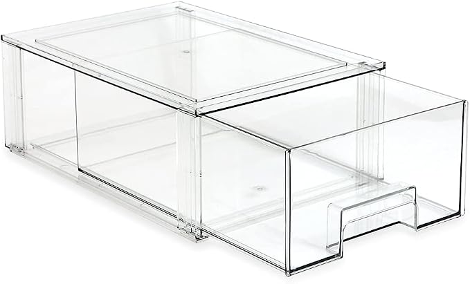 Isaac Jacobs Large Stackable Organizer Drawer (13.5” x 9.9” x 5.4”), Clear Plastic Storage Box, Pull-Out Bin, Home, Office, Closet & Shoe Organization, BPA-Free, Food/Fridge/Freezer Safe (Large) - Image 3